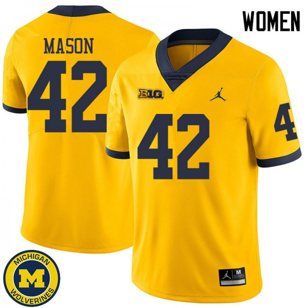 Womens Michigan Wolverines #42 Ben Mason Yellow Jordan Brand Replica Jersey